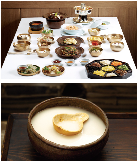 <i>Hanjeongsik</i> (Korean Set Menu). This traditional Korean set meal typically consisted of rice and soup and an assortment of side dishes. The meal is often divided into subgroups according to the number of side dishes, i.e. 3, 5, 7, 9 and 12.