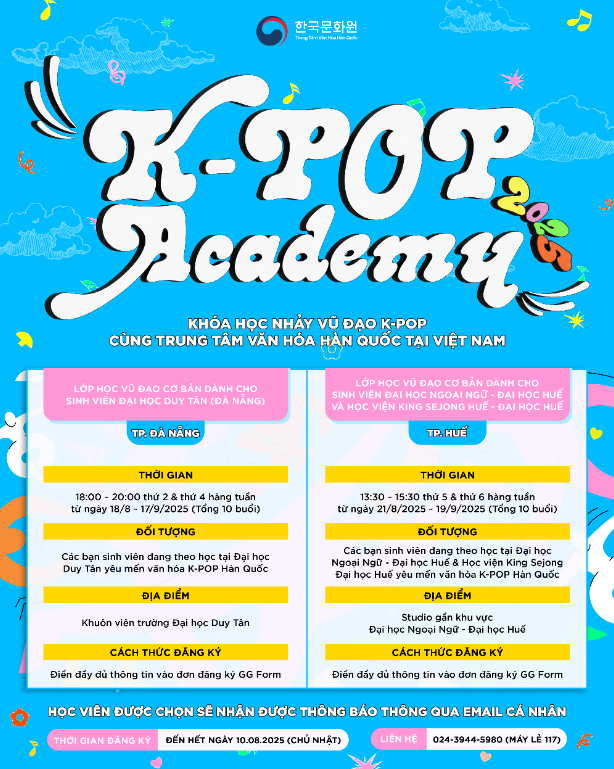 K-POP ACADEMY 2025 - 다낭 및 후에 지역 수강생 모집 포스터